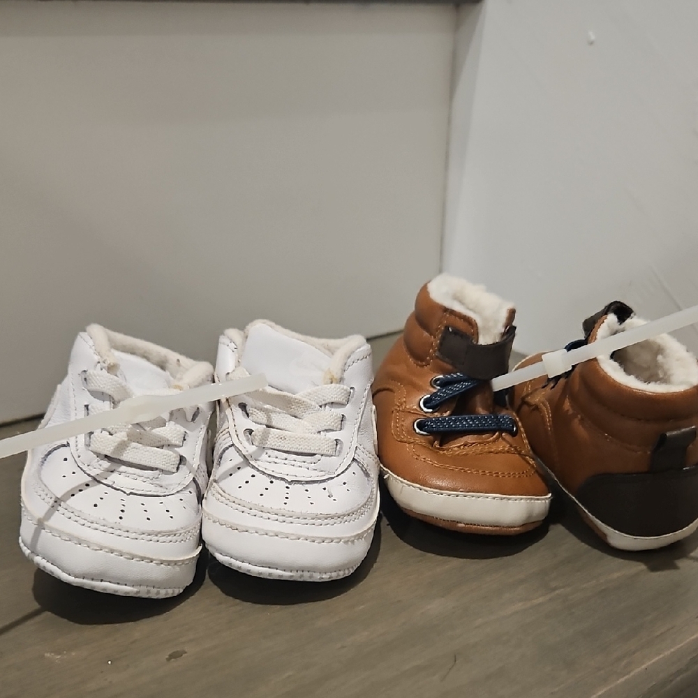 Baby Shoes Set - White Nike and Brown Old Navy